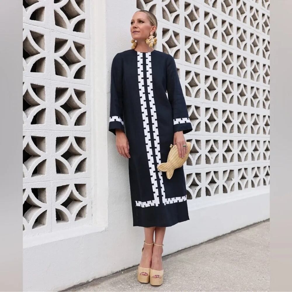 Tuckernuck Navy and White Geometric Midi Dress